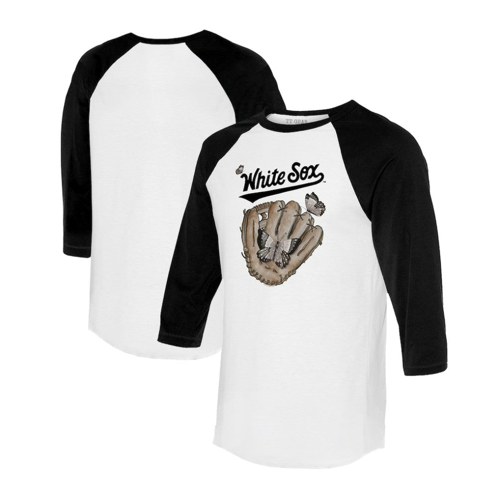 Chicago White Sox Tiny Turnip Unisex Butterfly Glove 3/4-Sleeve Raglan T-Shirt - White/Black T-shirts