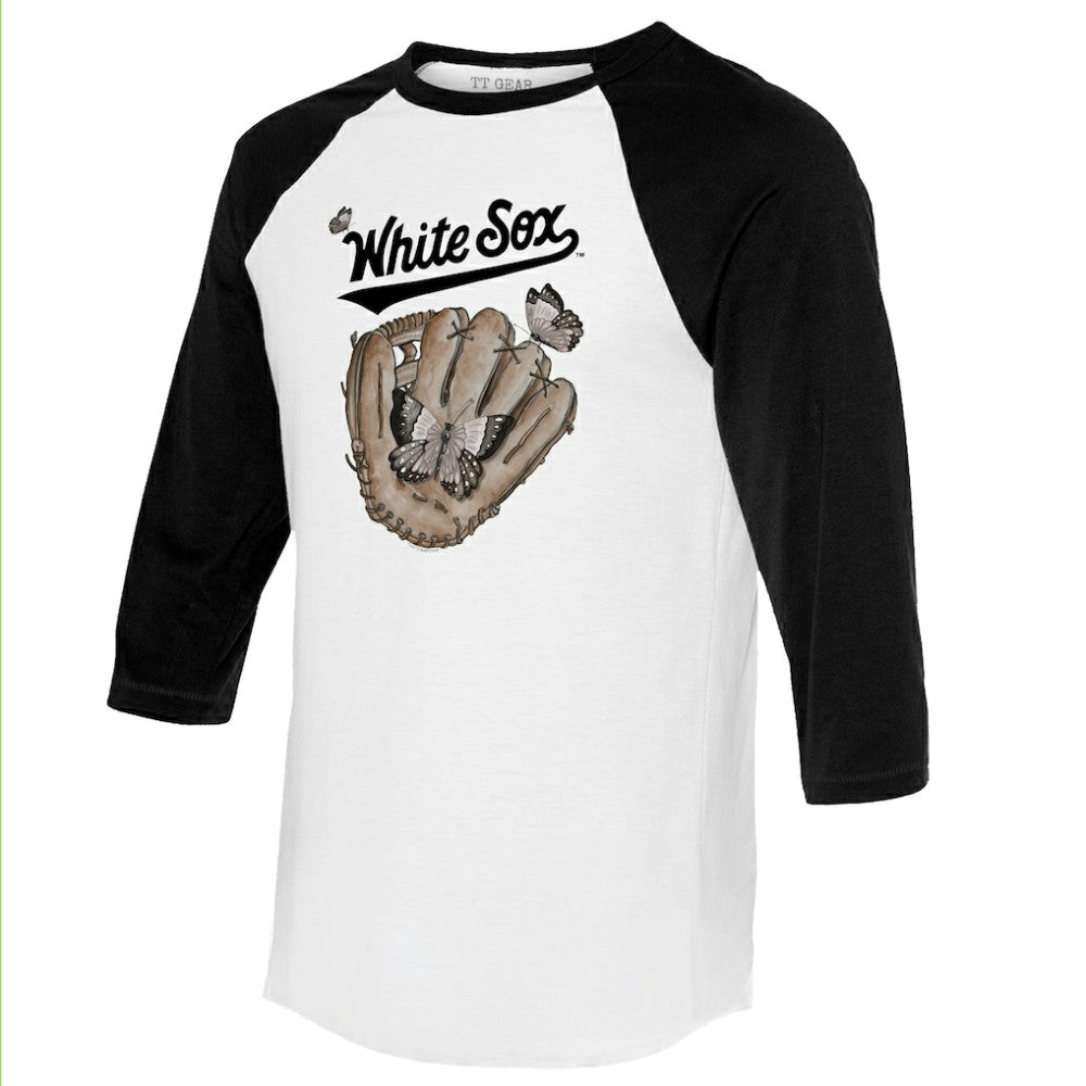 Chicago White Sox Tiny Turnip Unisex Butterfly Glove 3/4-Sleeve Raglan T-Shirt - White/Black T-shirts