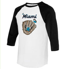 Miami Marlins Tiny Turnip Unisex Butterfly Glove 3/4-Sleeve Raglan T-Shirt - White/Black T-shirts