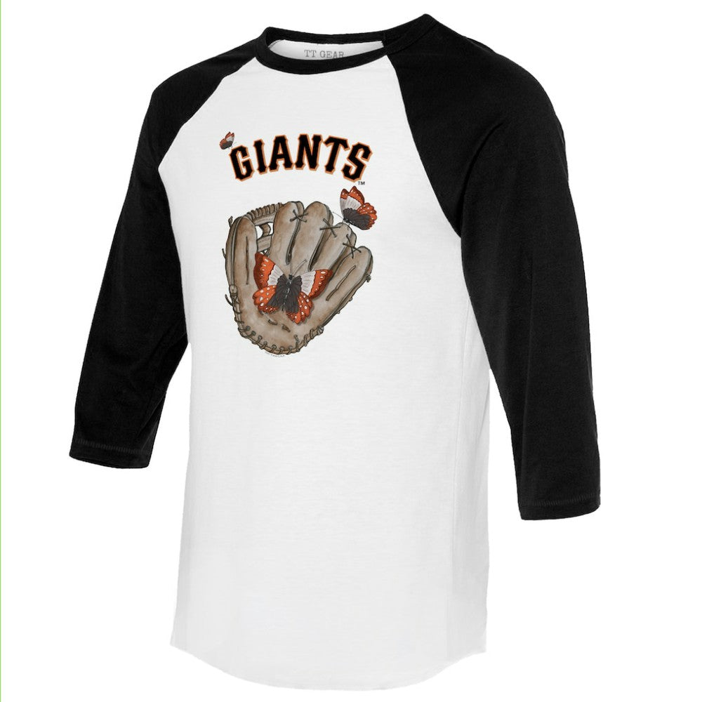 San Francisco Giants Tiny Turnip Unisex Butterfly Glove 3/4-Sleeve Raglan T-Shirt - White/Black T-shirts