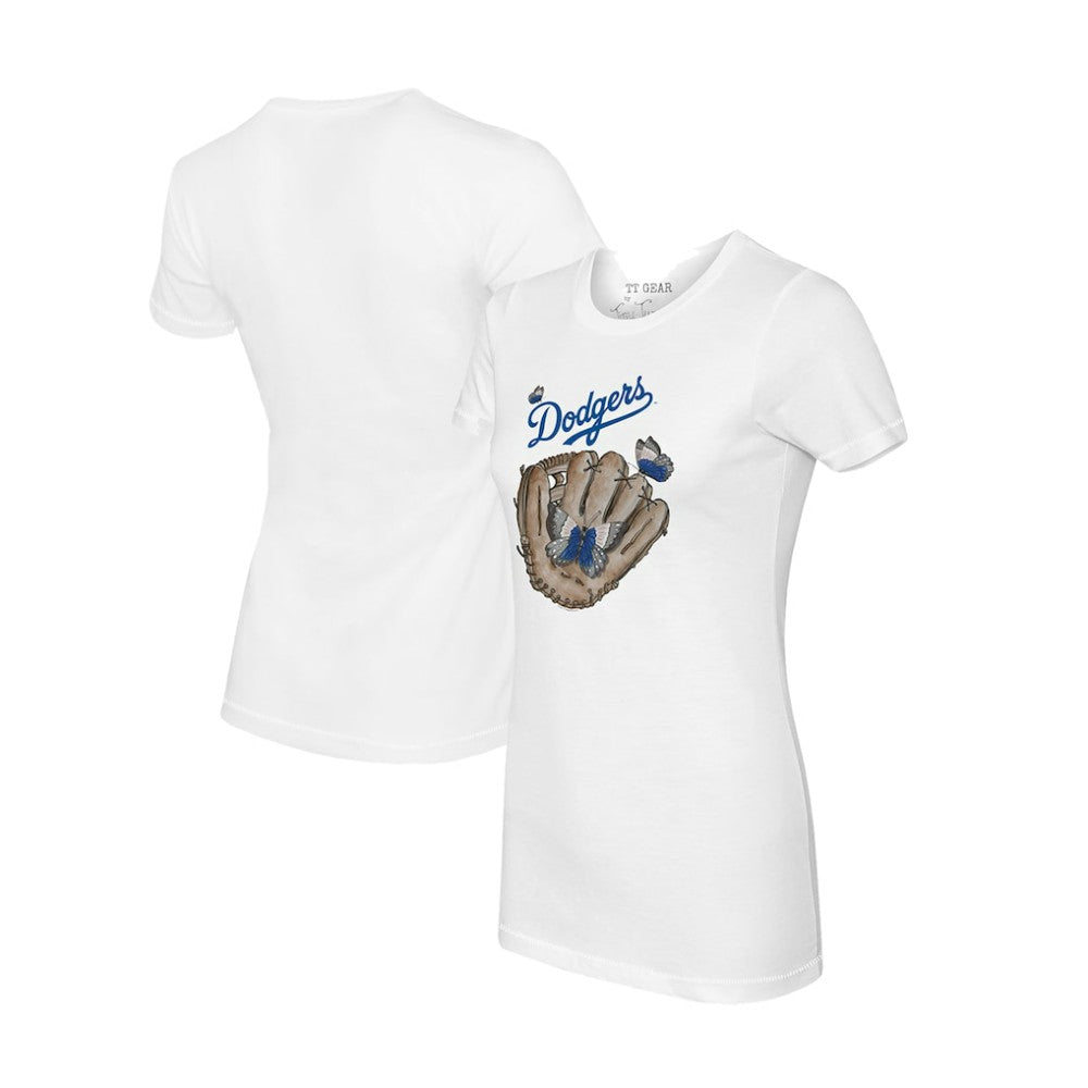Los Angeles Dodgers Tiny Turnip Women's Butterfly Glove T-Shirt - White T-shirts