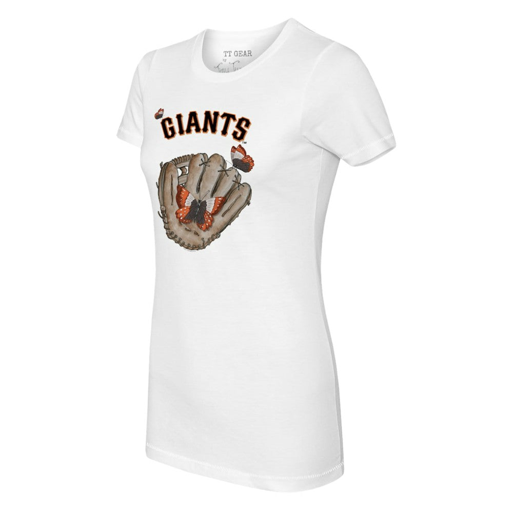 San Francisco Giants Tiny Turnip Women's Butterfly Glove T-Shirt - White T-shirts