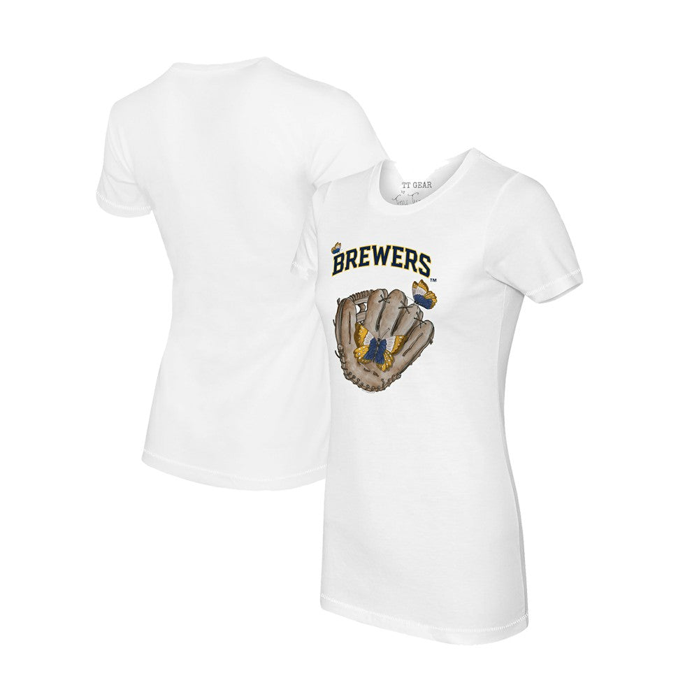 Milwaukee Brewers Tiny Turnip Women's Butterfly Glove T-Shirt - White T-shirts