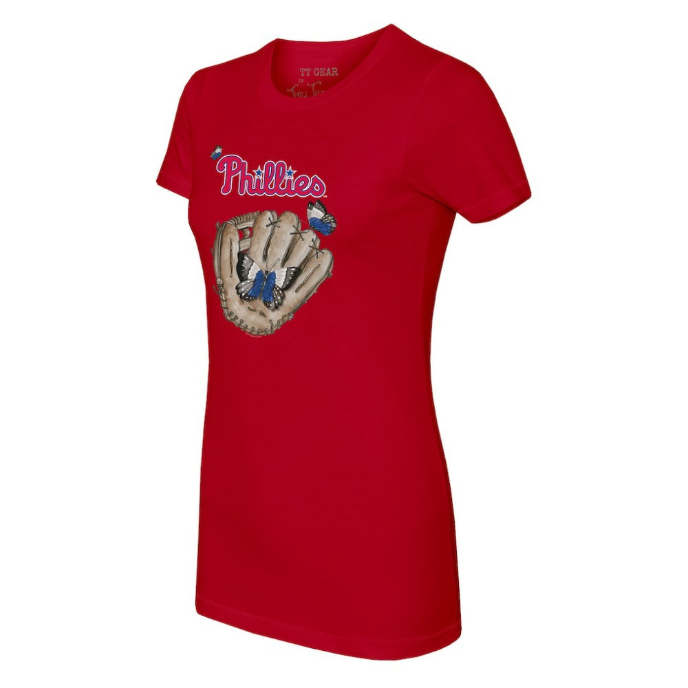 Philadelphia Phillies Tiny Turnip Women's Butterfly Glove T-Shirt - Red T-shirts