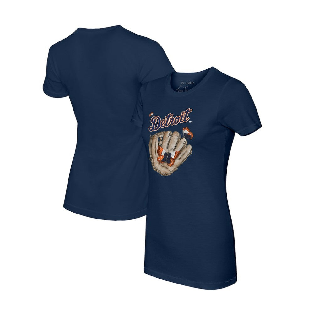 Detroit Tigers Tiny Turnip Women's Butterfly Glove T-Shirt - Navy T-shirts