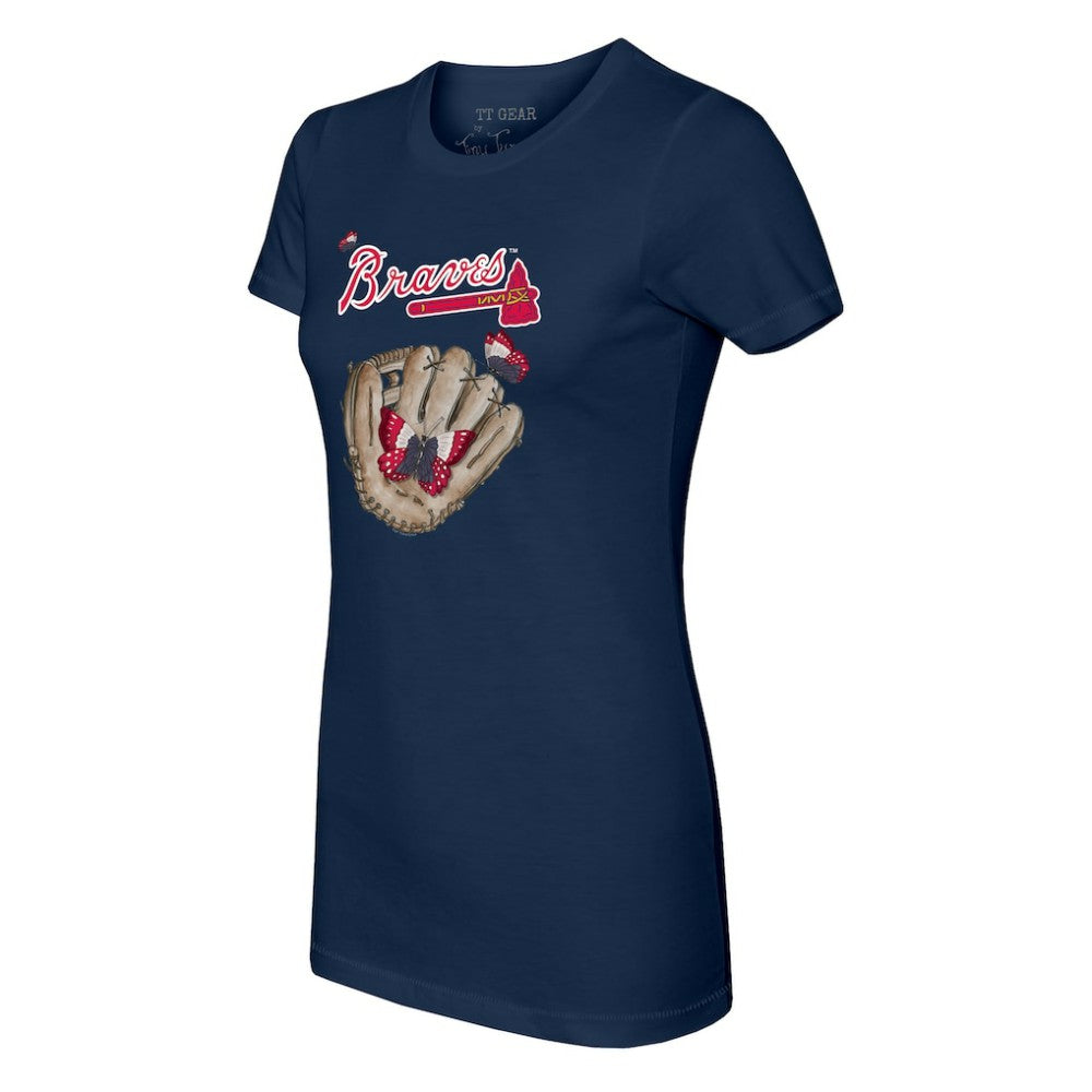 Atlanta Braves Tiny Turnip Women's Butterfly Glove T-Shirt - Navy T-shirts