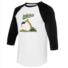 Athletics Tiny Turnip Unisex Excavator 3/4-Sleeve Raglan T-Shirt - White/Black T-shirts