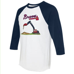 Atlanta Braves Tiny Turnip Unisex Excavator 3/4-Sleeve Raglan T-Shirt - White/Navy T-shirts