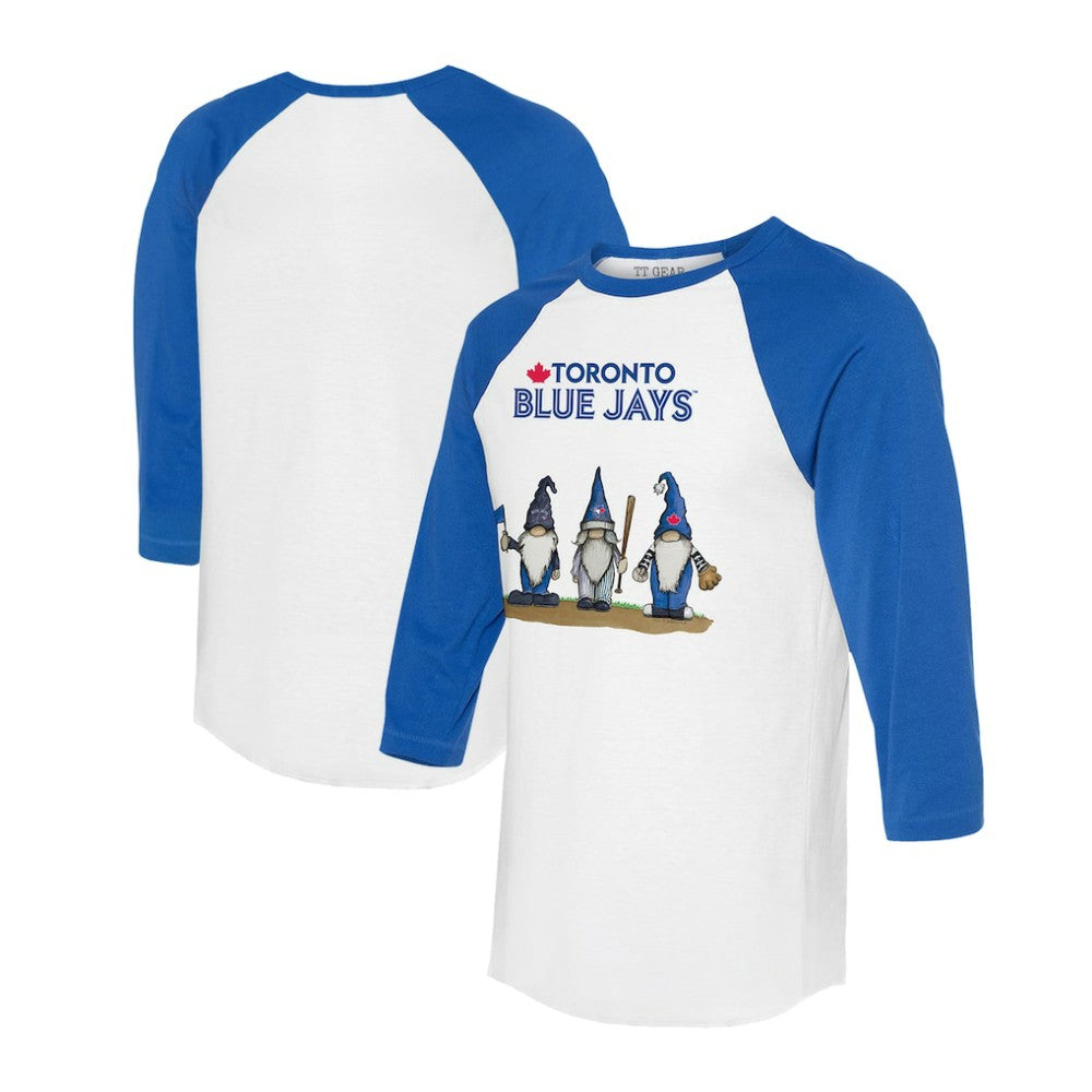 Toronto Blue Jays Tiny Turnip Unisex Gnomes 3/4-Sleeve Raglan T-Shirt - White/Royal T-shirts