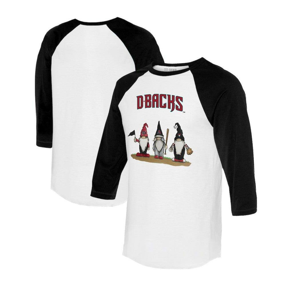 Arizona Diamondbacks Tiny Turnip Unisex Gnomes 3/4-Sleeve Raglan T-Shirt - White/Black T-shirts