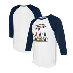Detroit Tigers Tiny Turnip Unisex Gnomes 3/4-Sleeve Raglan T-Shirt - White/Navy T-shirts