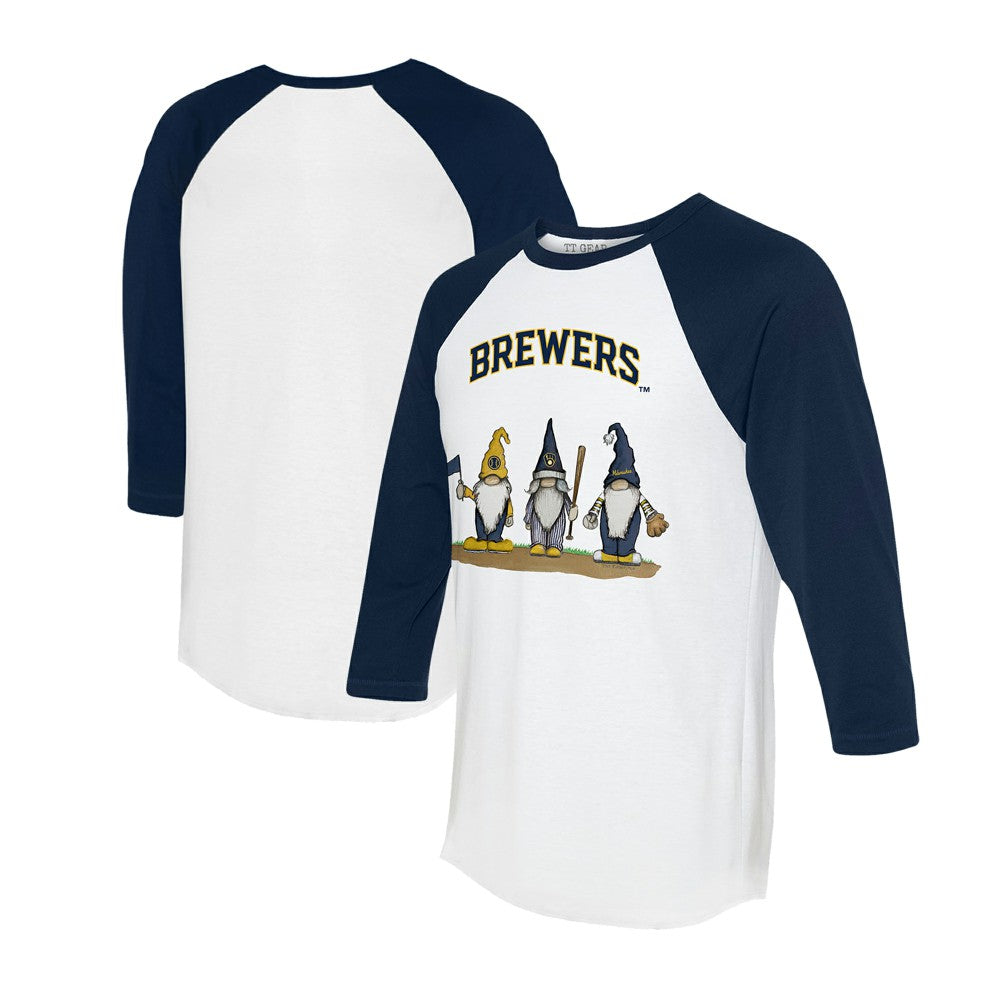 Milwaukee Brewers Tiny Turnip Unisex Gnomes 3/4-Sleeve Raglan T-Shirt - White/Navy T-shirts