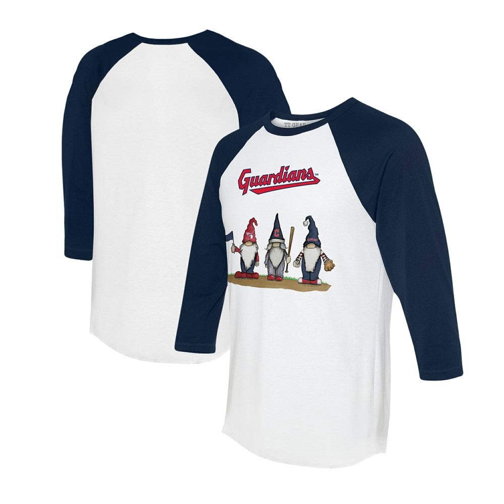 Cleveland Guardians Tiny Turnip Unisex Gnomes 3/4-Sleeve Raglan T-Shirt - White/Navy T-shirts