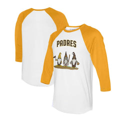 San Diego Padres Tiny Turnip Unisex Gnomes 3/4-Sleeve Raglan T-Shirt - White/Gold T-shirts