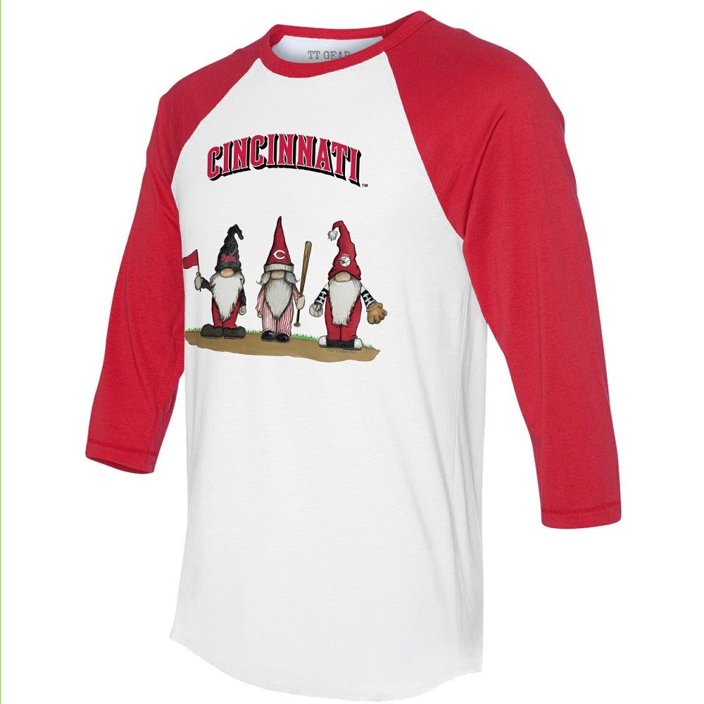 Cincinnati Reds Tiny Turnip Unisex Gnomes 3/4-Sleeve Raglan T-Shirt - White/Red T-shirts