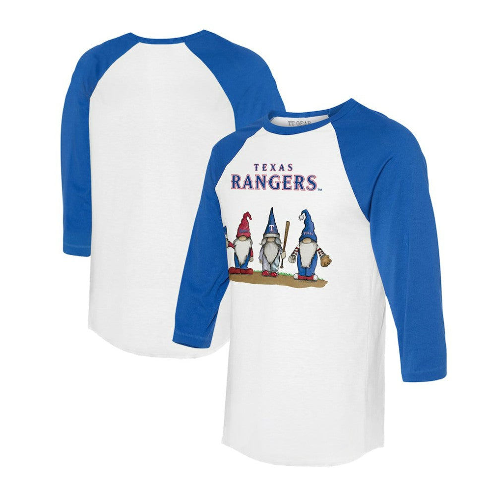 Texas Rangers Tiny Turnip Unisex Gnomes 3/4-Sleeve Raglan T-Shirt - White/Royal T-shirts