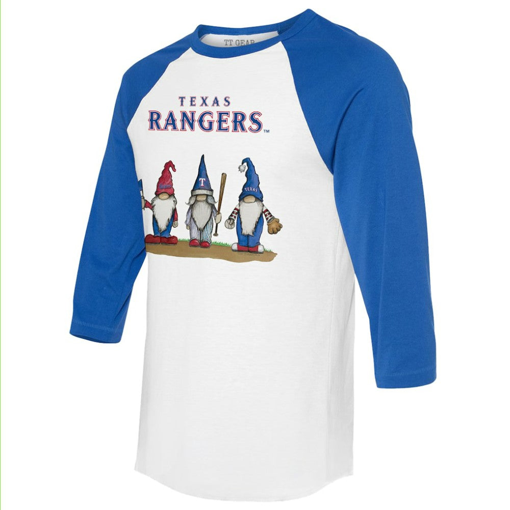 Texas Rangers Tiny Turnip Unisex Gnomes 3/4-Sleeve Raglan T-Shirt - White/Royal T-shirts