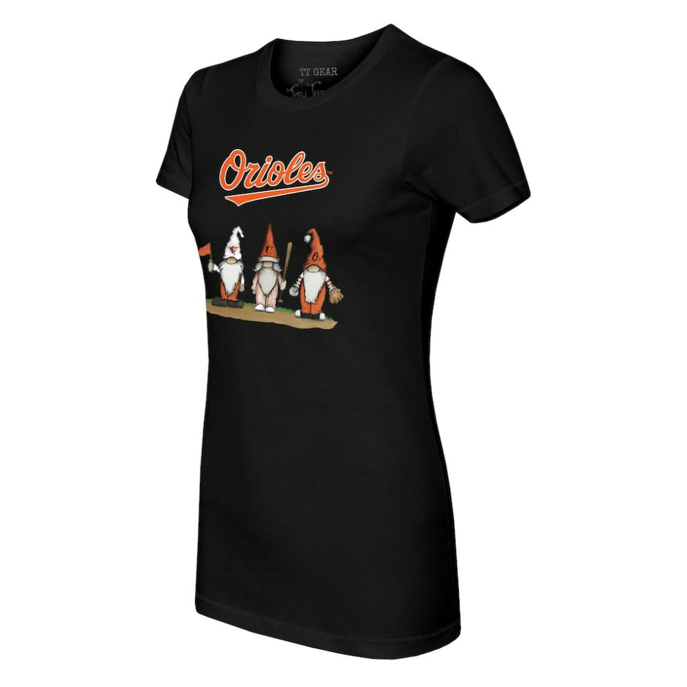 Baltimore Orioles Tiny Turnip Women's Gnomes T-Shirt - Black T-shirts