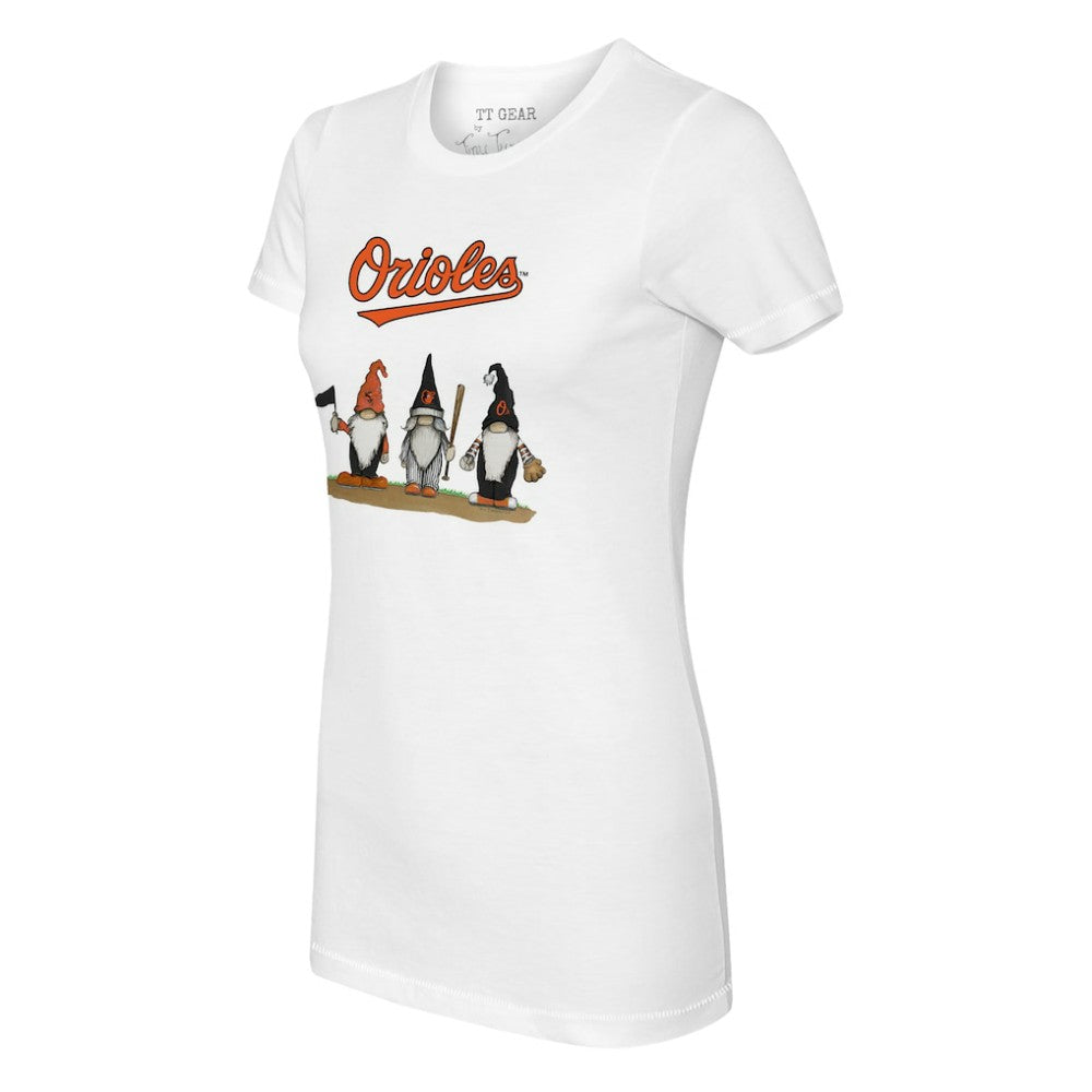 Baltimore Orioles Tiny Turnip Women's Gnomes T-Shirt - White T-shirts