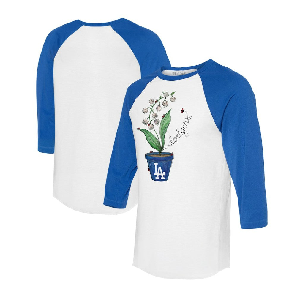 Los Angeles Dodgers Tiny Turnip Unisex Lilies & Ladybugs 3/4-Sleeve Raglan T-Shirt - White/Royal T-shirts