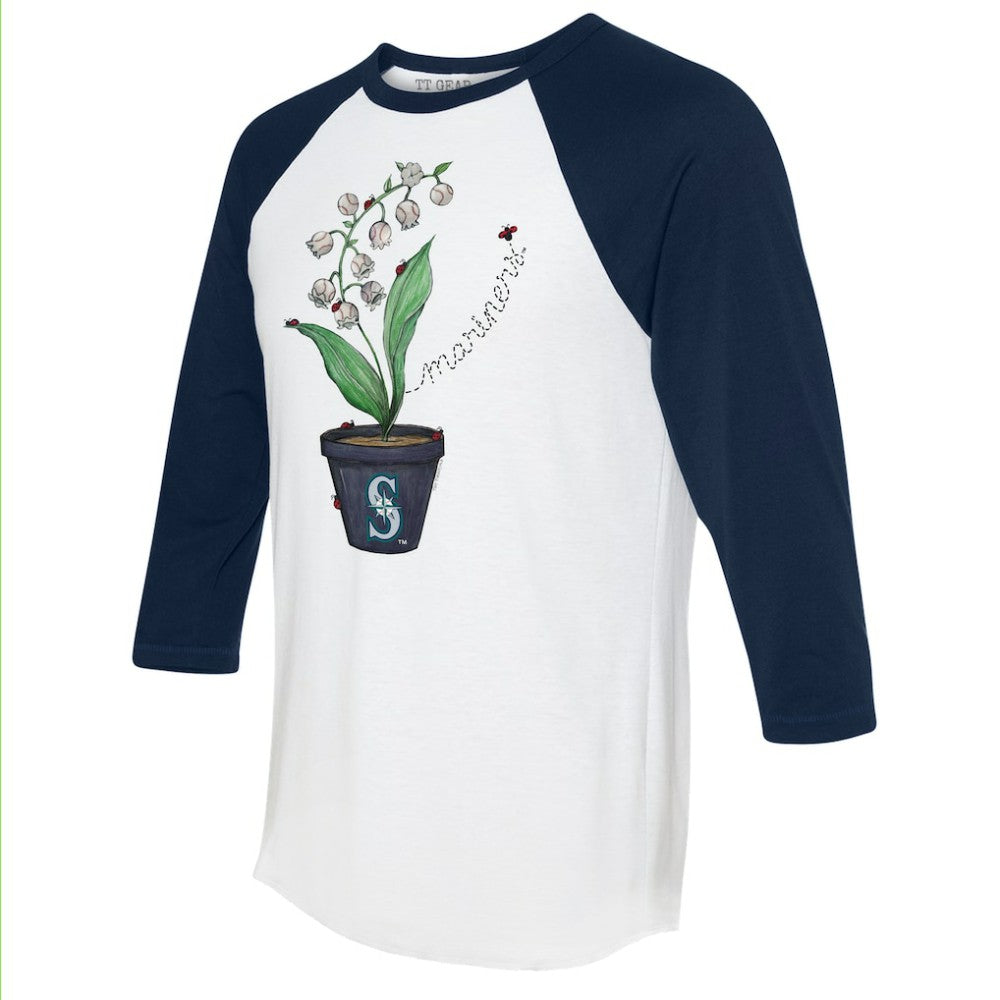 Seattle Mariners Tiny Turnip Unisex Lilies & Ladybugs 3/4-Sleeve Raglan T-Shirt - White/Navy T-shirts