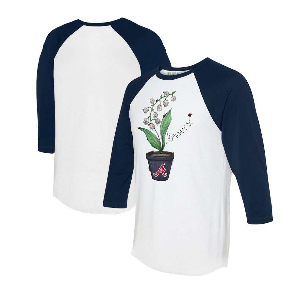 Atlanta Braves Tiny Turnip Unisex Lilies & Ladybugs 3/4-Sleeve Raglan T-Shirt - White/Navy T-shirts