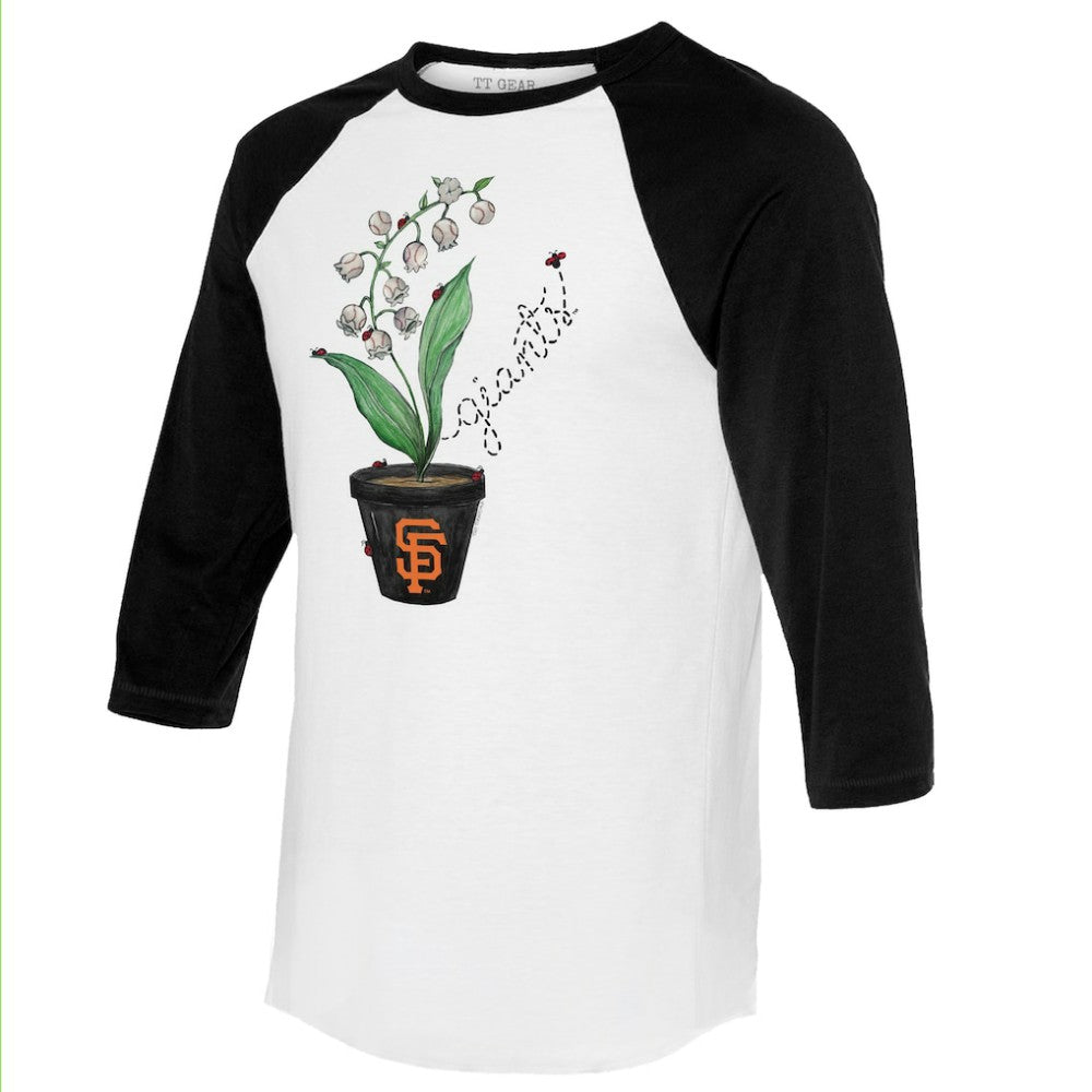 San Francisco Giants Tiny Turnip Unisex Lilies & Ladybugs 3/4-Sleeve Raglan T-Shirt - White/Black T-shirts
