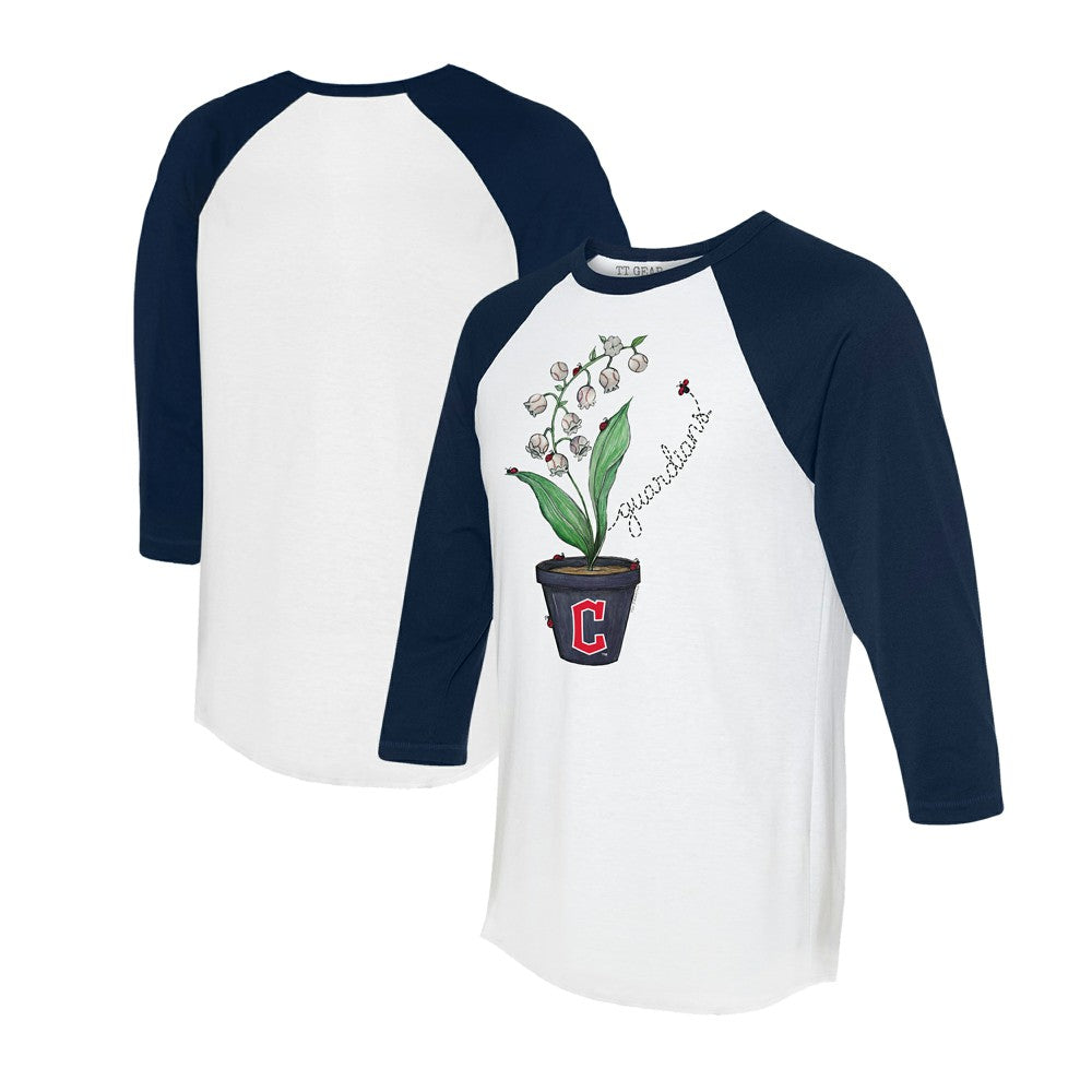 Cleveland Guardians Tiny Turnip Unisex Lilies & Ladybugs 3/4-Sleeve Raglan T-Shirt - White/Navy T-shirts