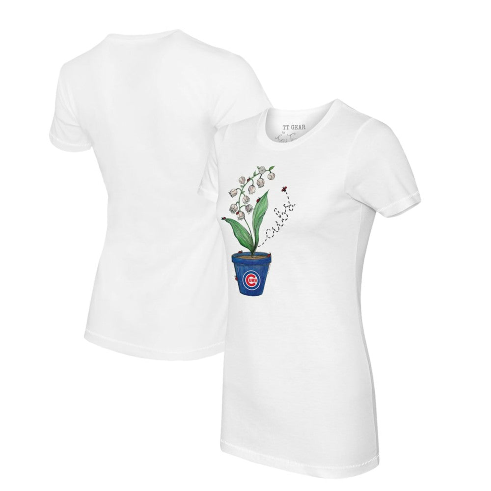 Chicago Cubs Tiny Turnip Women's Lilies & Ladybugs T-Shirt - White T-shirts