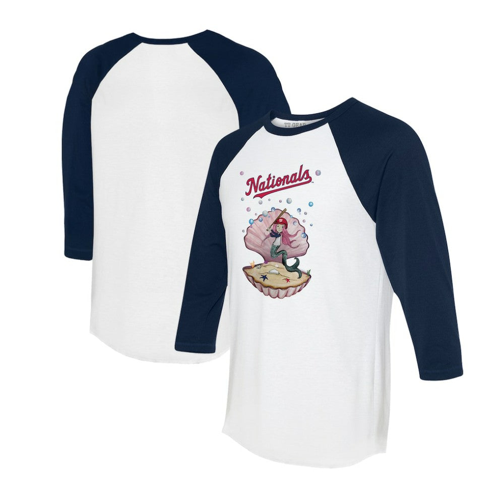 Washington Nationals Tiny Turnip Unisex Mermaid 3/4-Sleeve Raglan T-Shirt - White/Navy T-shirts