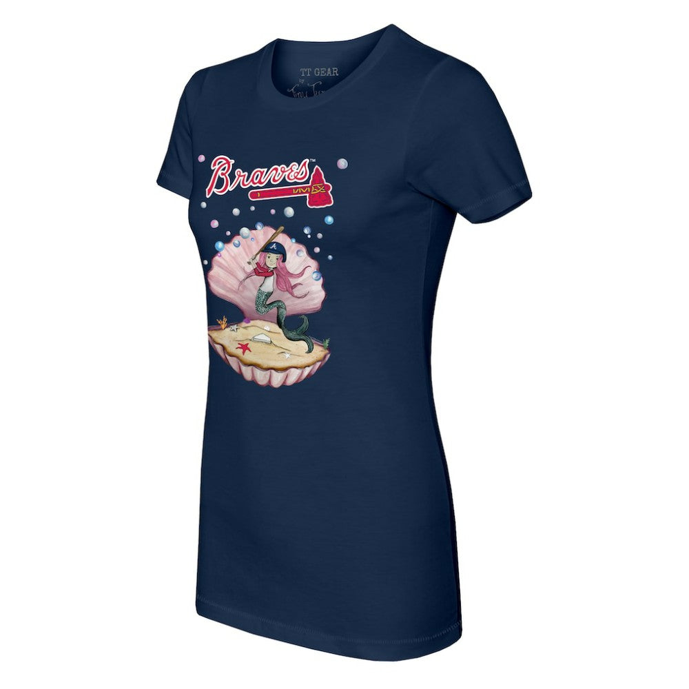Atlanta Braves Tiny Turnip Women's Mermaid T-Shirt - Navy T-shirts