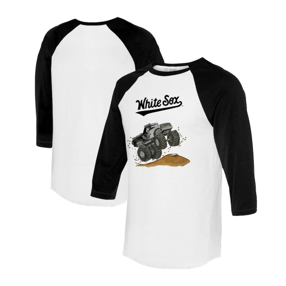 Chicago White Sox Tiny Turnip Unisex Monster Truck 3/4-Sleeve Raglan T-Shirt - White/Black T-shirts