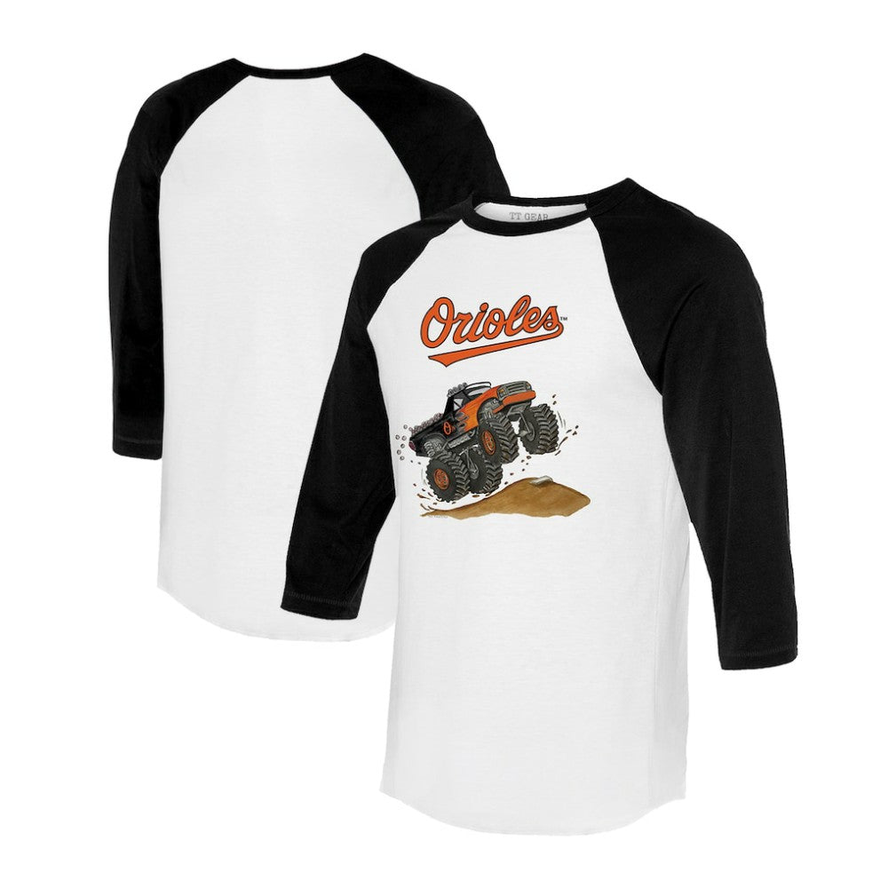 Baltimore Orioles Tiny Turnip Unisex Monster Truck 3/4-Sleeve Raglan T-Shirt - White/Black T-shirts
