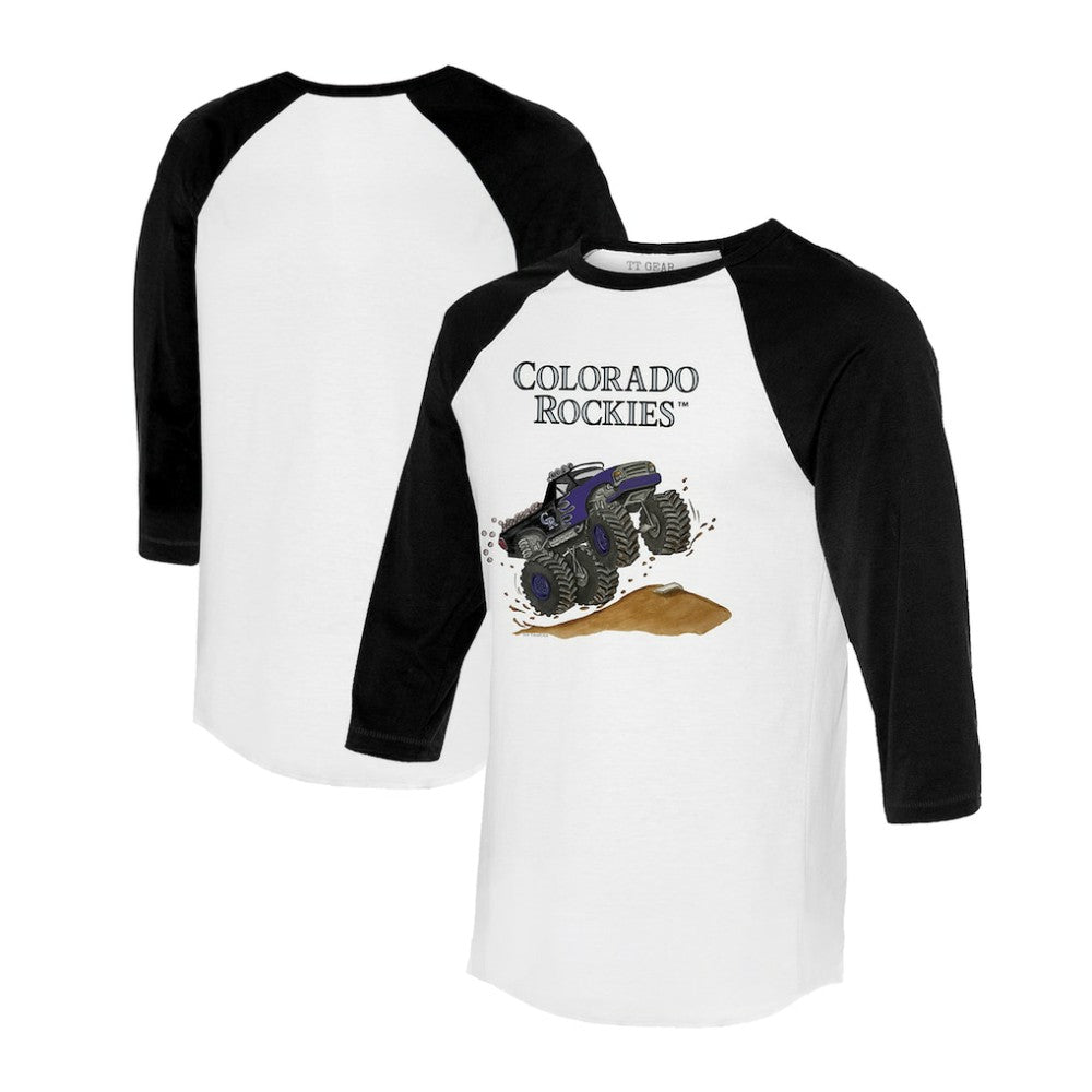 Colorado Rockies Tiny Turnip Unisex Monster Truck 3/4-Sleeve Raglan T-Shirt - White/Black T-shirts