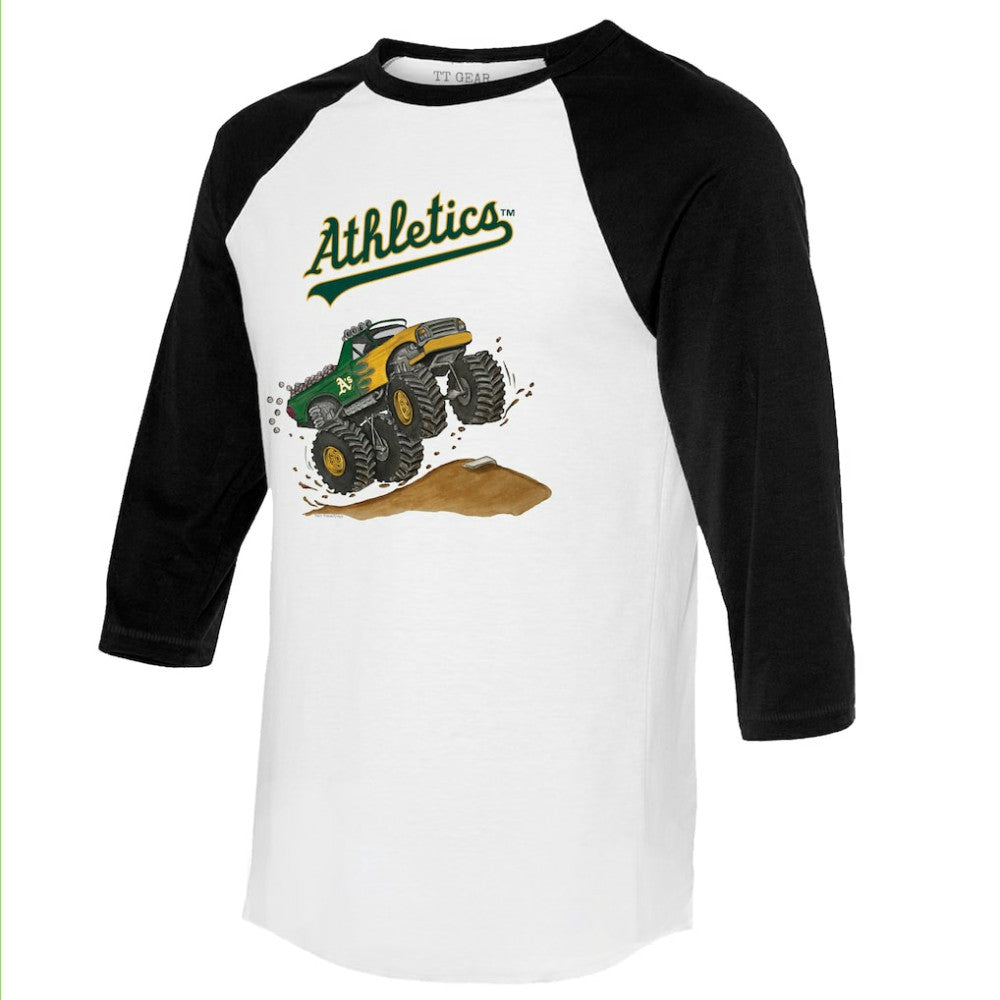 Athletics Tiny Turnip Unisex Monster Truck 3/4-Sleeve Raglan T-Shirt - White/Black T-shirts
