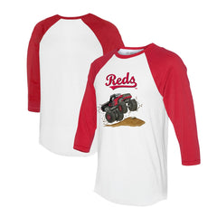 Cincinnati Reds Tiny Turnip Unisex Monster Truck 3/4-Sleeve Raglan T-Shirt - White/Red T-shirts