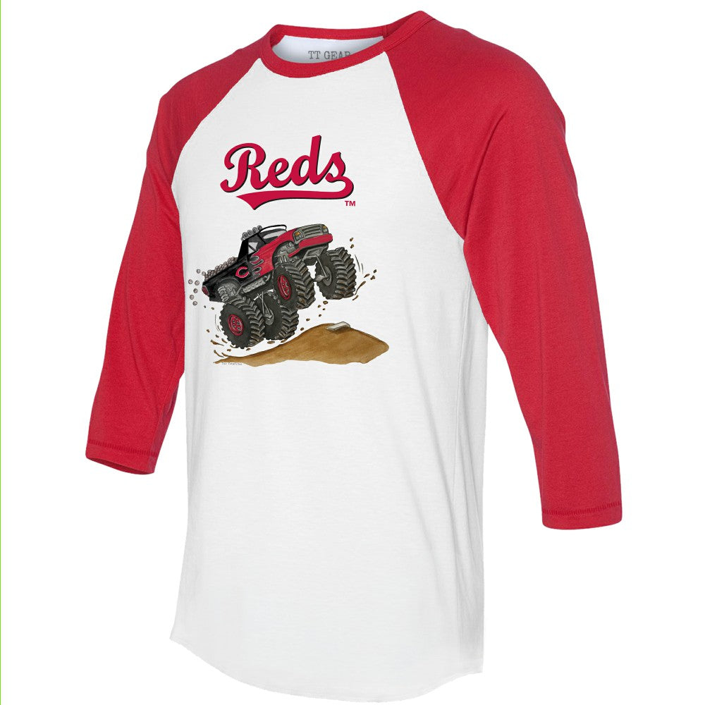 Cincinnati Reds Tiny Turnip Unisex Monster Truck 3/4-Sleeve Raglan T-Shirt - White/Red T-shirts