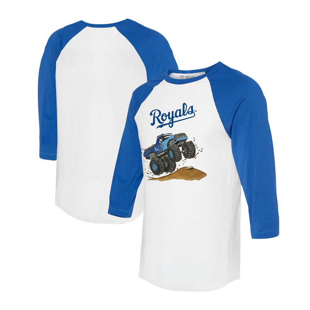 Kansas City Royals Tiny Turnip Unisex Monster Truck 3/4-Sleeve Raglan T-Shirt - White/Royal T-shirts