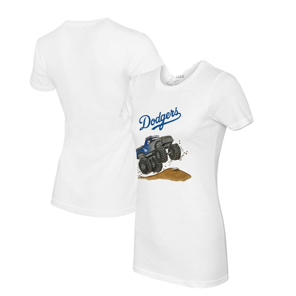 Los Angeles Dodgers Tiny Turnip Women's Monster Truck T-Shirt - White T-shirts