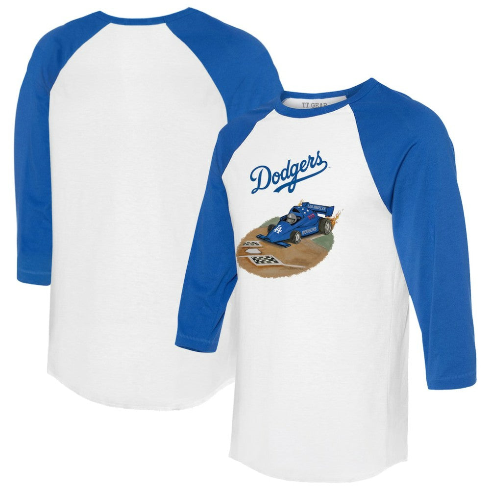 Los Angeles Dodgers Tiny Turnip Unisex Race Car 3/4-Sleeve Raglan T-Shirt - White/Royal T-shirts