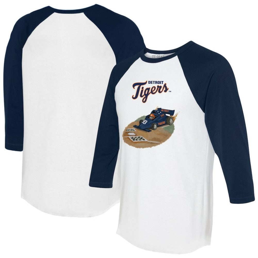 Detroit Tigers Tiny Turnip Unisex Race Car 3/4-Sleeve Raglan T-Shirt - White/Navy T-shirts
