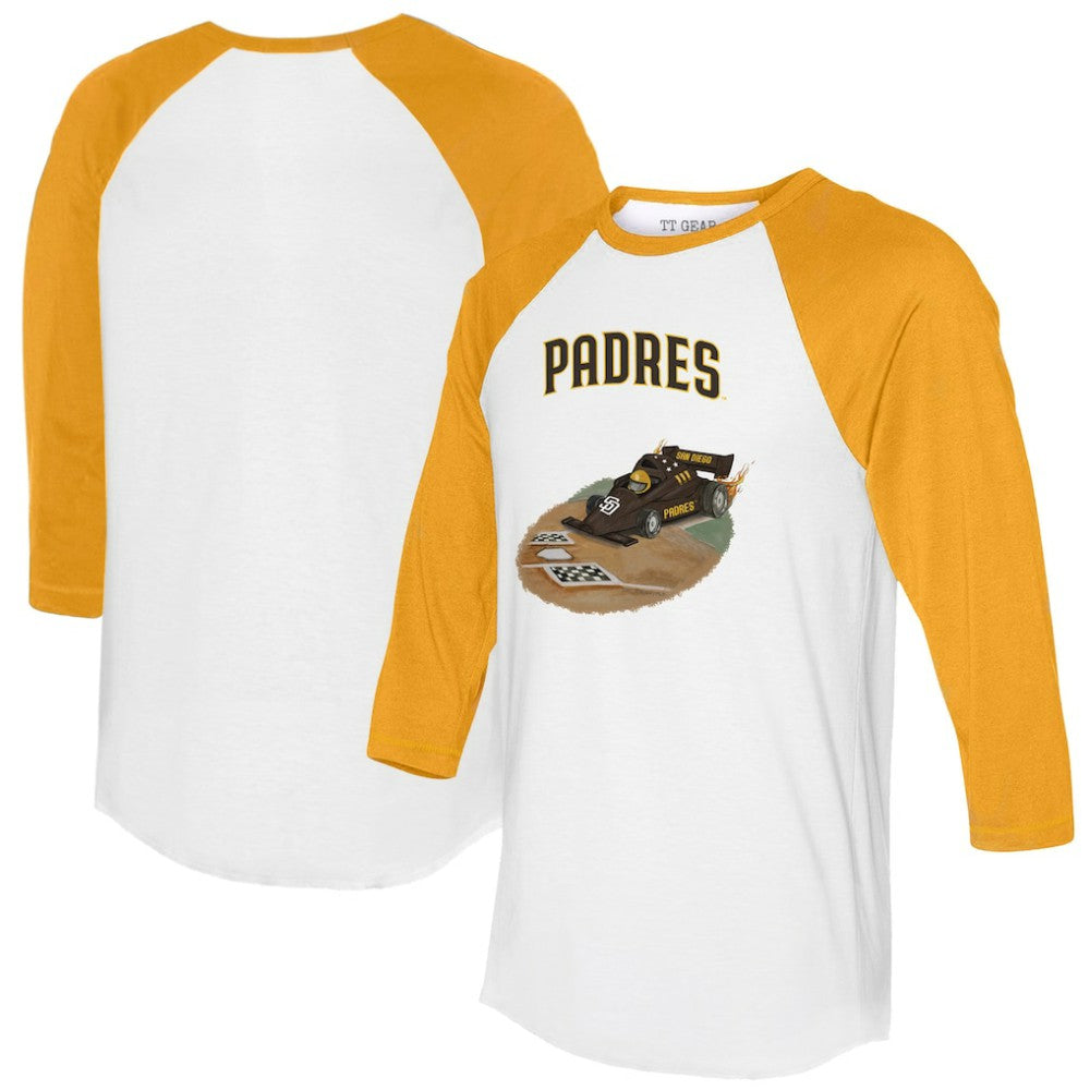 San Diego Padres Tiny Turnip Unisex Race Car 3/4-Sleeve Raglan T-Shirt - White/Gold T-shirts