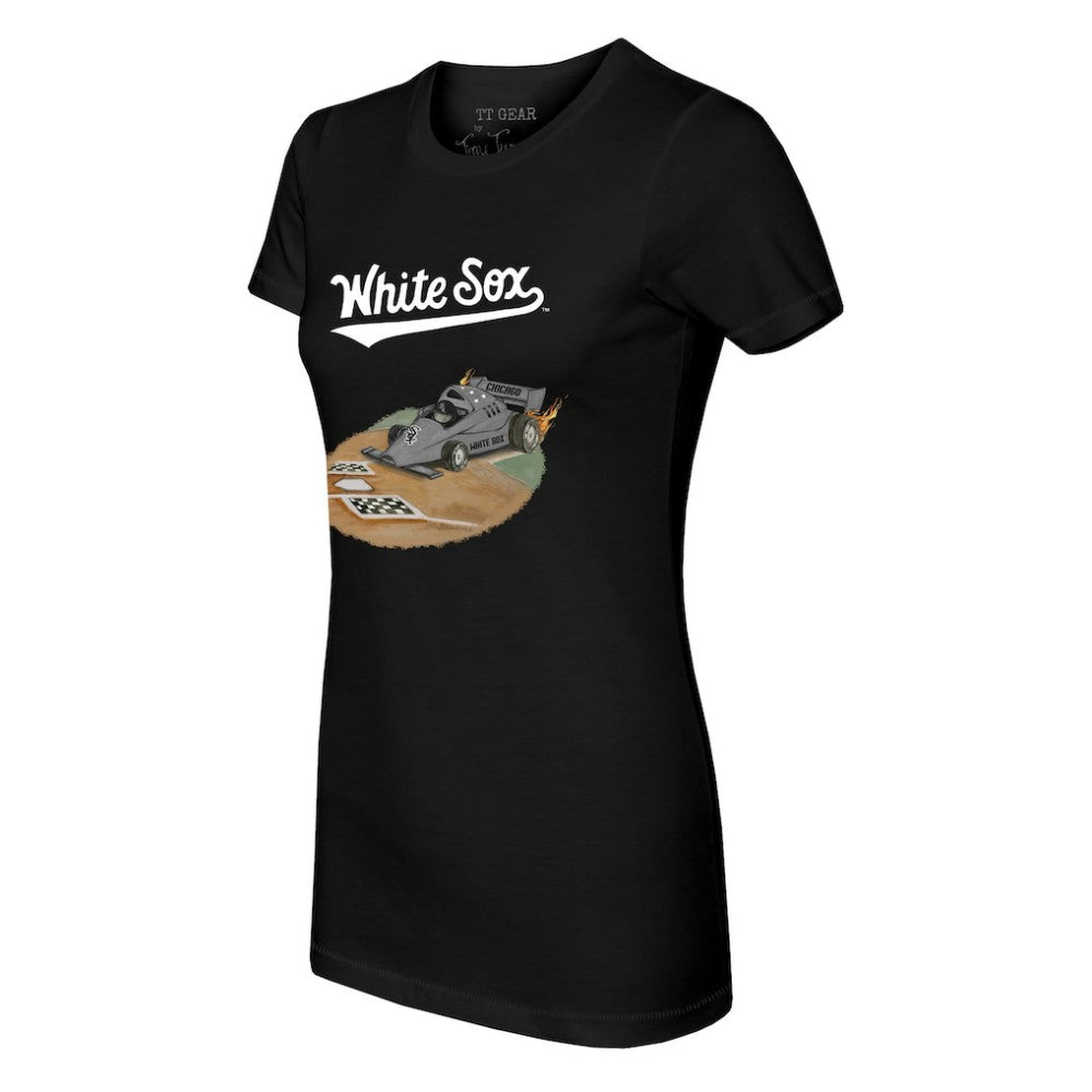 Chicago White Sox Tiny Turnip Women's Race Car T-Shirt - Black T-shirts