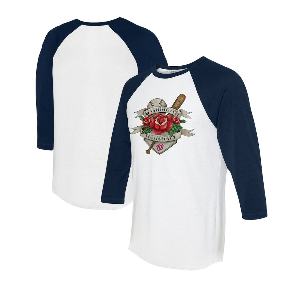 Washington Nationals Tiny Turnip Unisex Tattoo Rose 3/4-Sleeve Raglan T-Shirt - White/Navy T-shirts