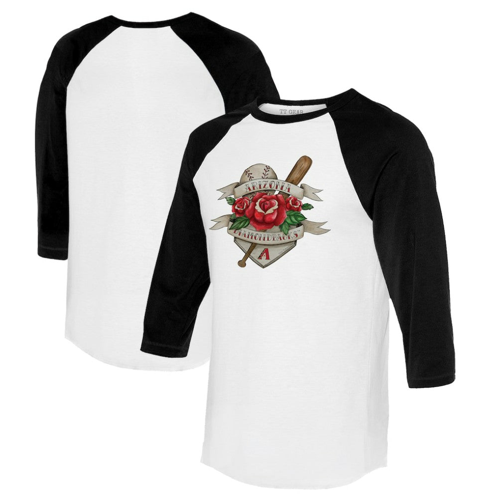 Arizona Diamondbacks Tiny Turnip Unisex Tattoo Rose 3/4-Sleeve Raglan T-Shirt - White/Black T-shirts