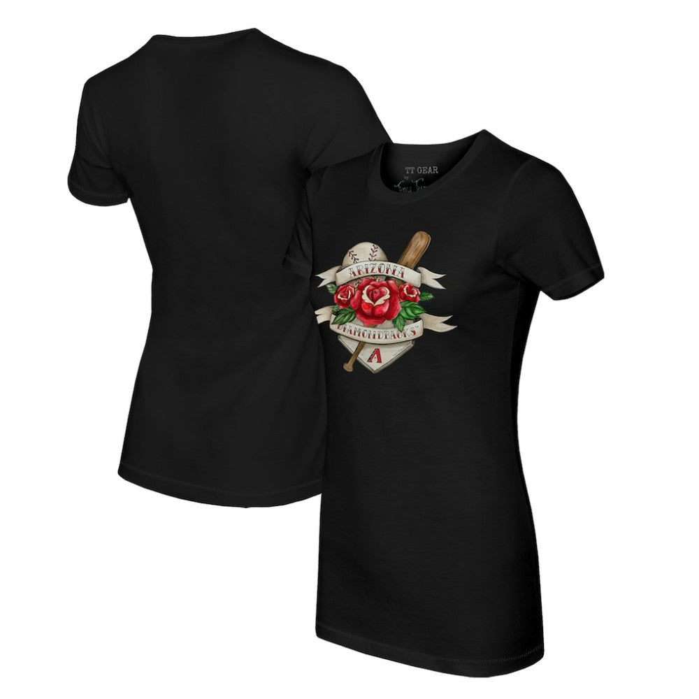 Arizona Diamondbacks Tiny Turnip Women's Tattoo Rose T-Shirt - Black T-shirts