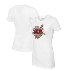 Cincinnati Reds Tiny Turnip Women's Tattoo Rose T-Shirt - White T-shirts