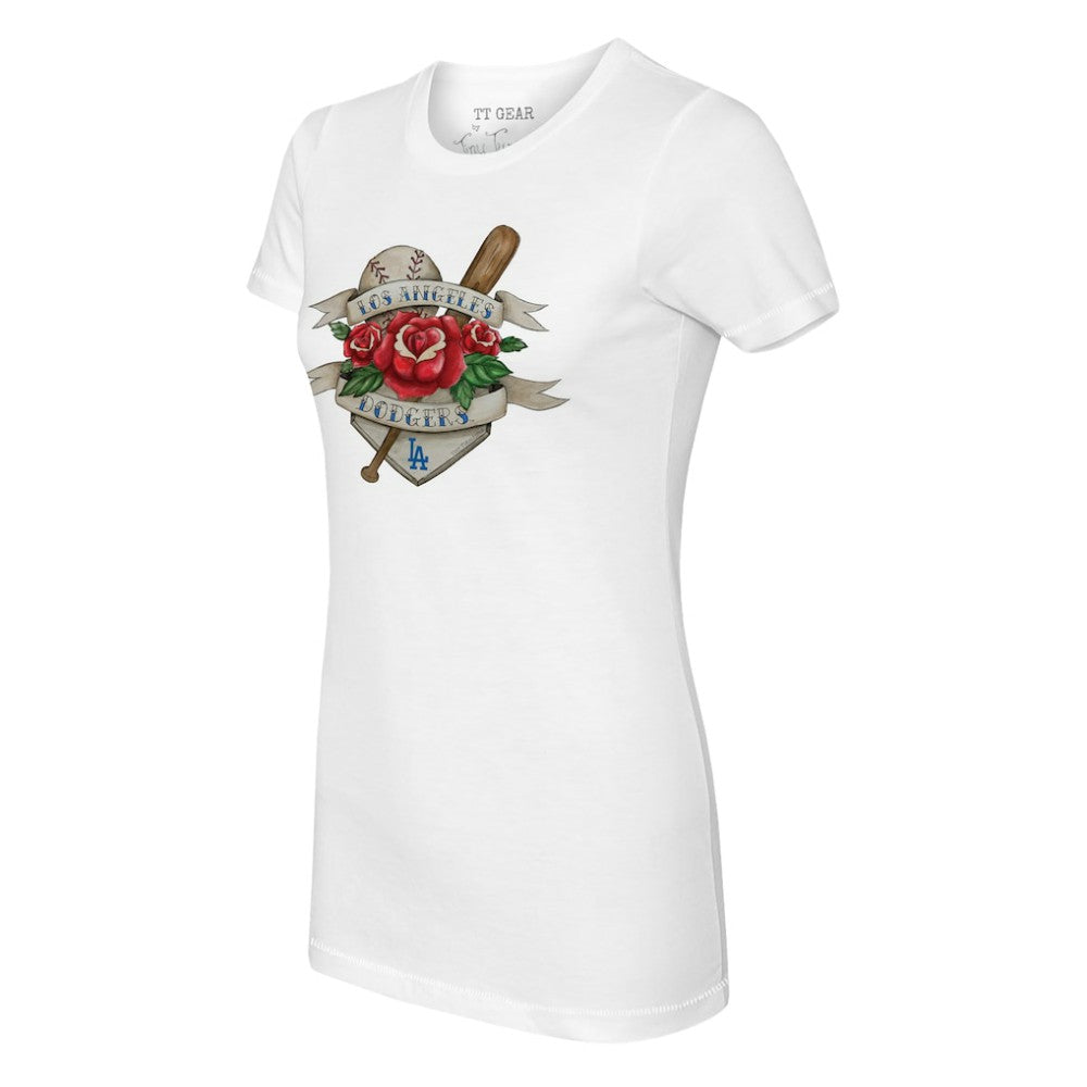 Los Angeles Dodgers Tiny Turnip Women's Tattoo Rose T-Shirt - White T-shirts