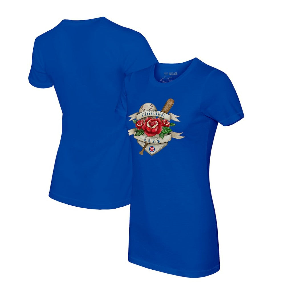 Chicago Cubs Tiny Turnip Women's Tattoo Rose T-Shirt - Royal T-shirts