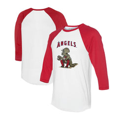 Los Angeles Angels Tiny Turnip Unisex Triceratops 3/4-Sleeve Raglan T-Shirt - White/Red T-shirts